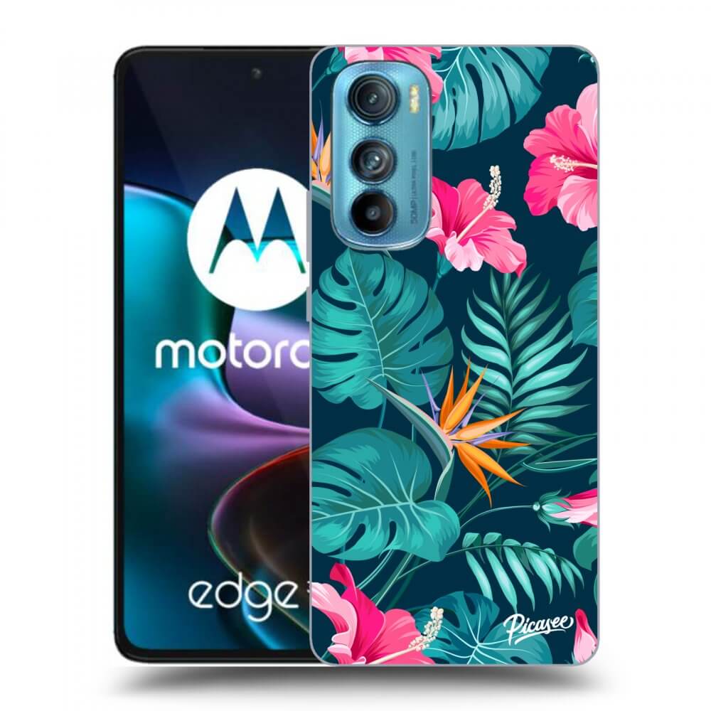 Picasee Motorola Edge 30 Hülle - Transparentes Silikon - Pink Monstera
