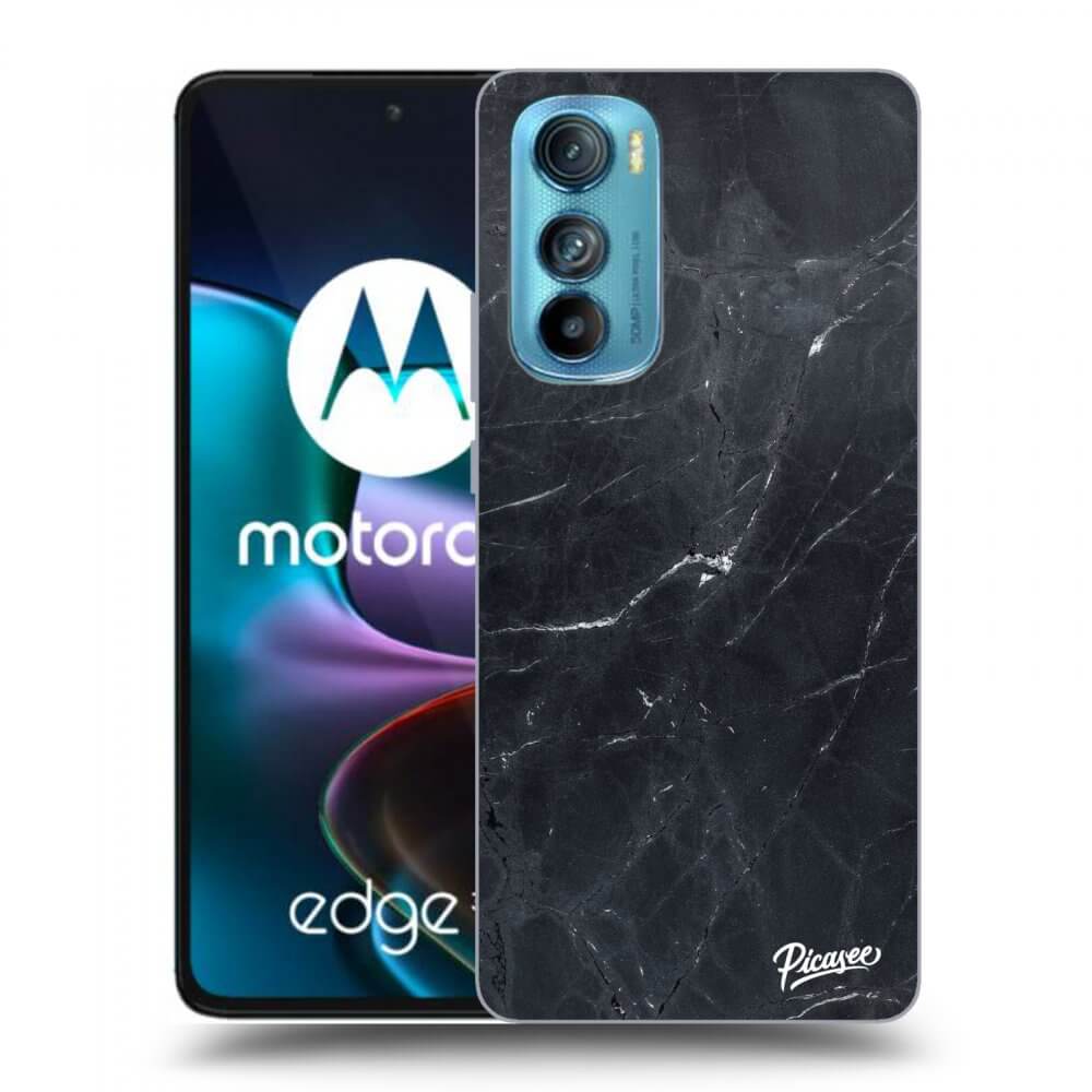 Motorola Edge 30 Hülle - Schwarzes Silikon - Black Marble