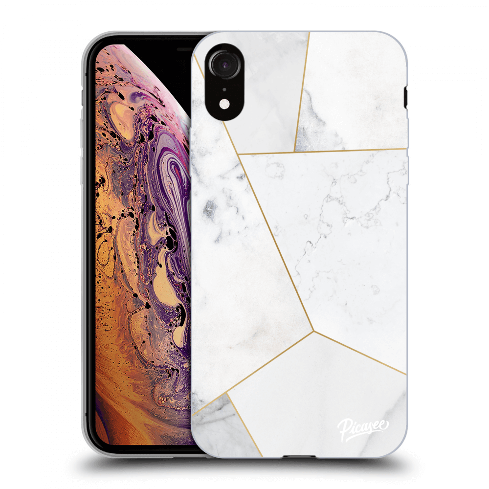 Picasee Apple iPhone XR Hülle - Schwarzes Silikon - White tile