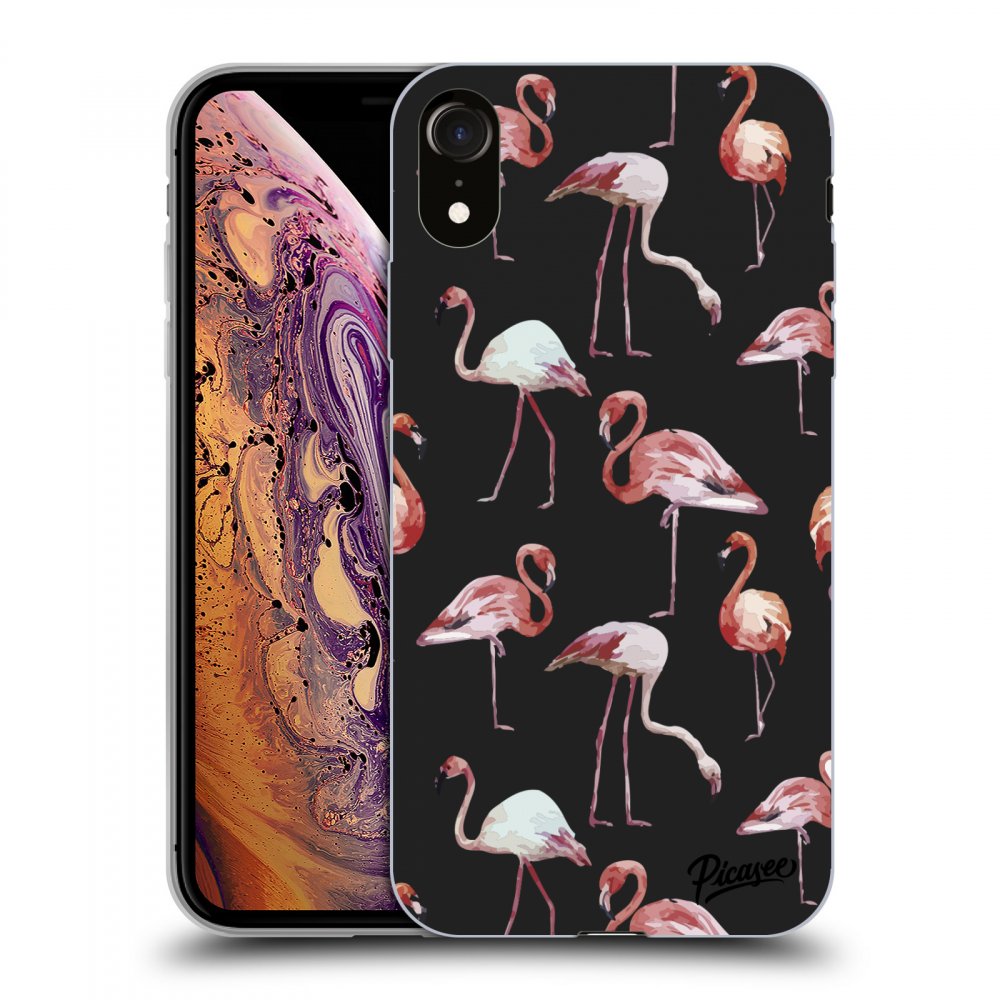 Picasee Apple iPhone XR Hülle - Schwarzes Silikon - Flamingos