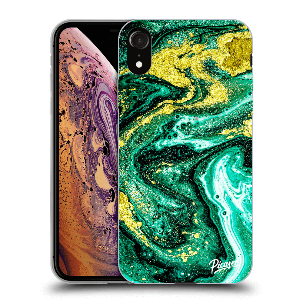 Picasee Apple iPhone XR Hülle - Schwarzes Silikon - Green Gold