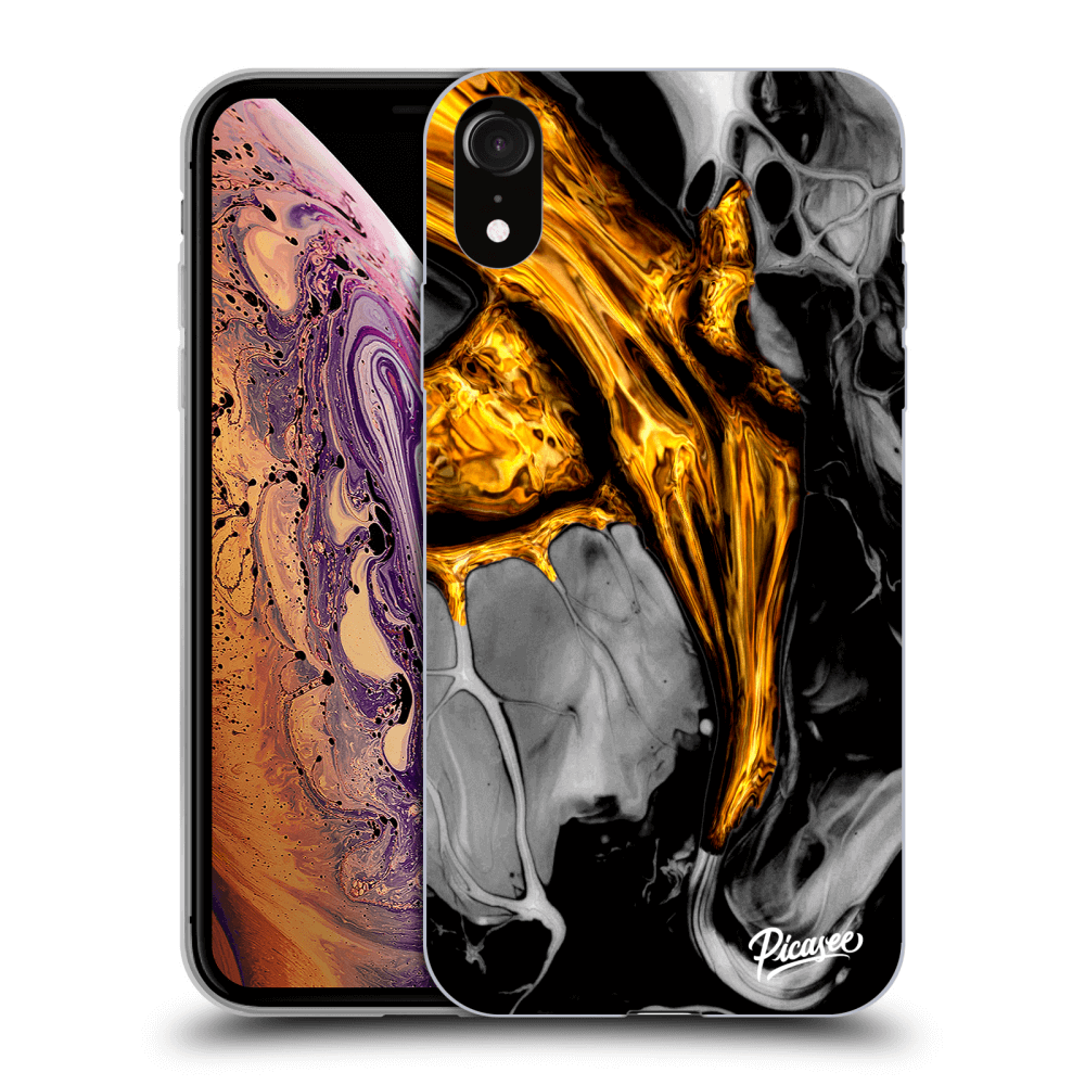 Picasee Apple iPhone XR Hülle - Transparentes Silikon - Black Gold