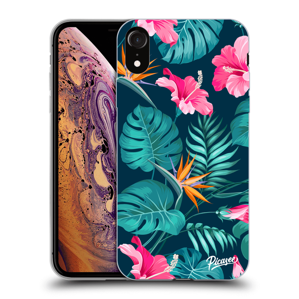 Picasee Apple iPhone XR Hülle - Transparentes Silikon - Pink Monstera