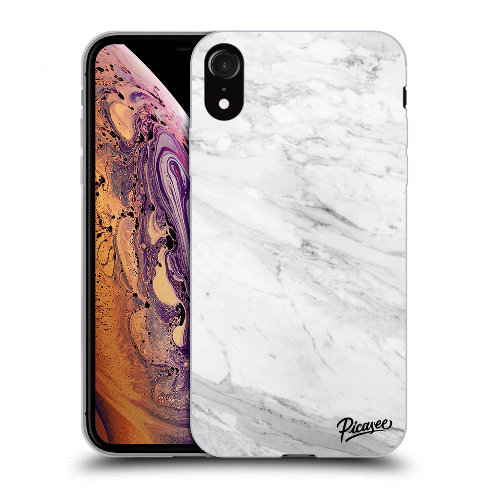 Picasee Apple iPhone XR Hülle - Schwarzes Silikon - White marble