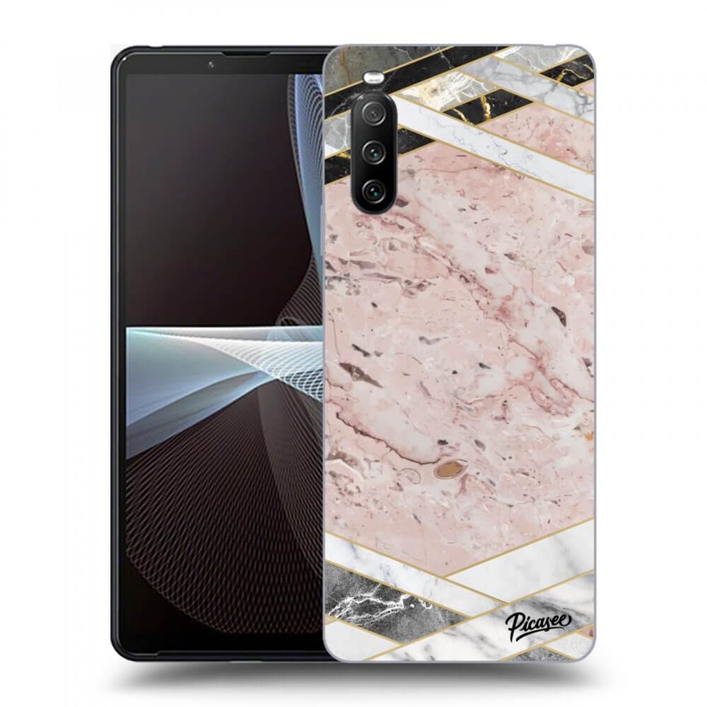 Picasee Sony Xperia 10 III Hülle - Schwarzes Silikon - Pink geometry