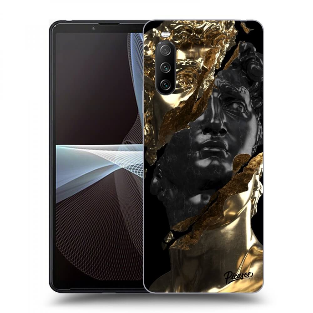 Picasee Sony Xperia 10 III Hülle - Schwarzes Silikon - Gold - Black