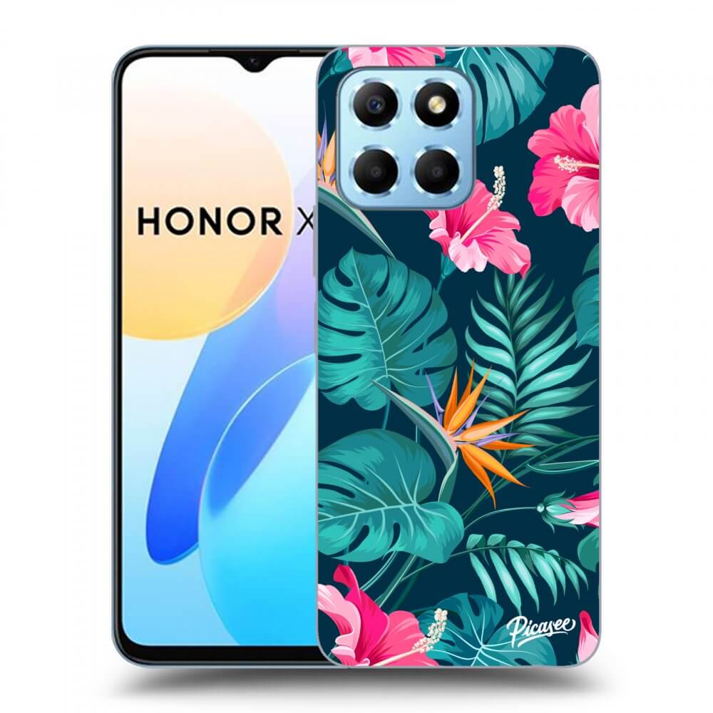 Picasee Honor X8 5G Hülle - Transparentes Silikon - Pink Monstera