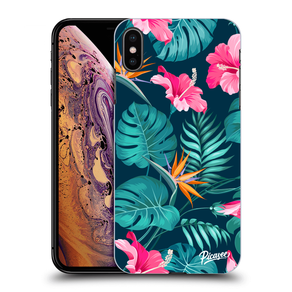 Picasee Apple iPhone XS Max Hülle - Schwarzes Silikon - Pink Monstera