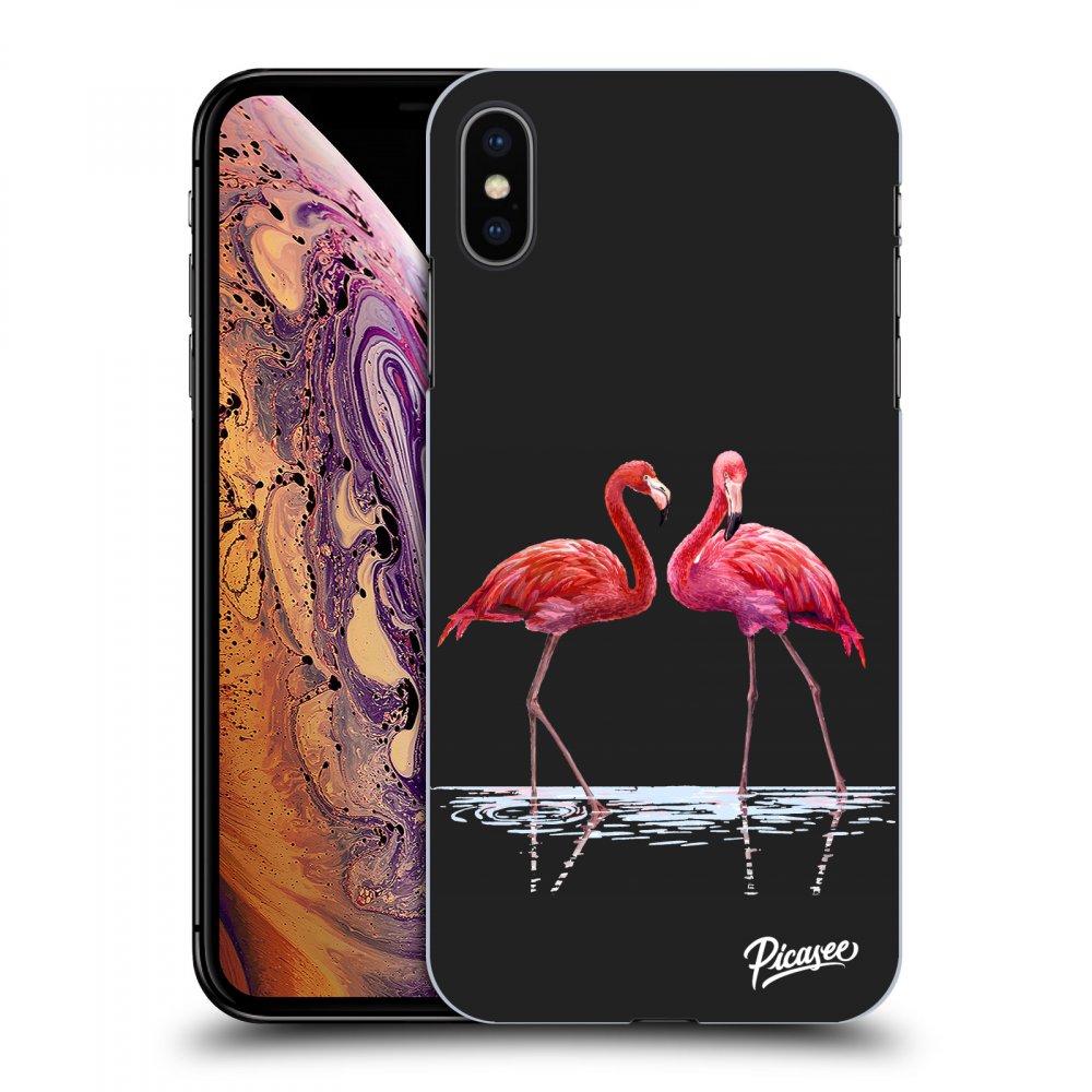 Picasee Apple iPhone XS Max Hülle - Schwarzes Silikon - Flamingos couple