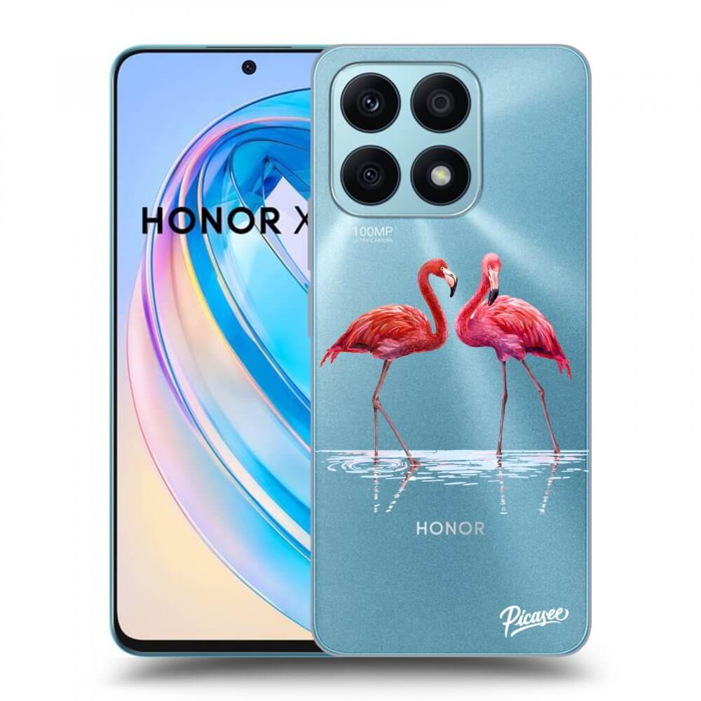 Picasee Honor X8a Hülle - Transparentes Silikon - Flamingos couple