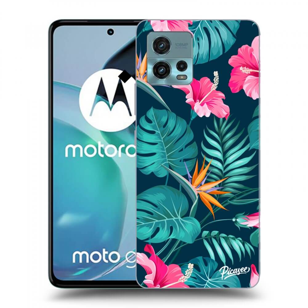 Picasee Motorola Moto G72 Hülle - Schwarzes Silikon - Pink Monstera