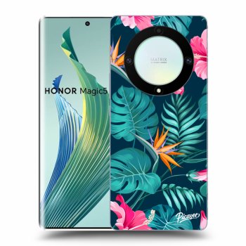 Picasee Honor Magic5 Lite 5G Hülle - Schwarzes Silikon - Pink Monstera