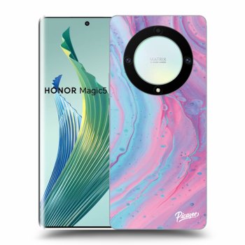 Picasee Honor Magic5 Lite 5G Hülle - Schwarzes Silikon - Pink liquid