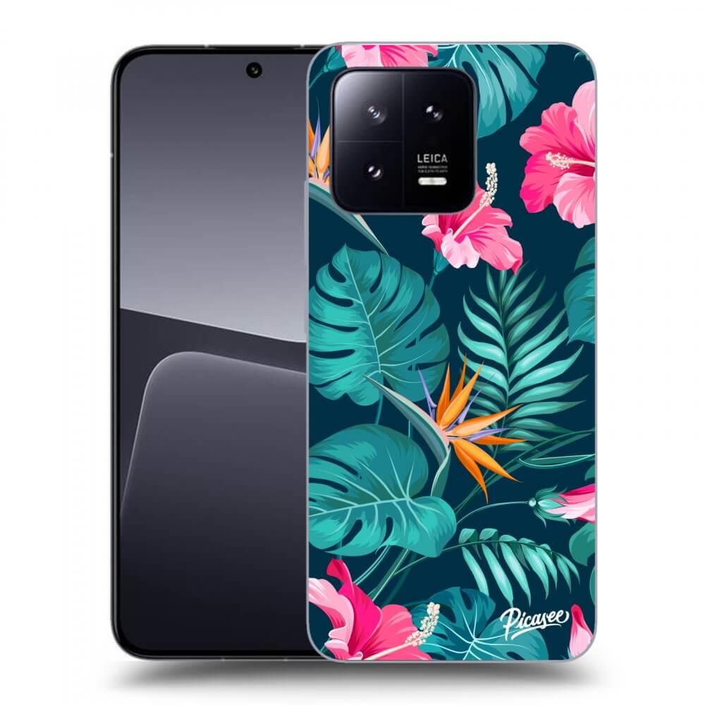 Picasee Xiaomi 13 Hülle - Schwarzes Silikon - Pink Monstera