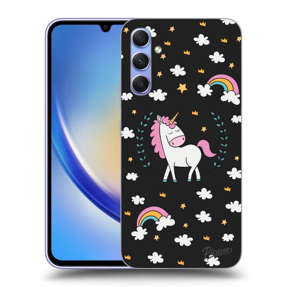Picasee Samsung Galaxy A34 5G A346B Hülle - Schwarzes Silikon - Unicorn star heaven
