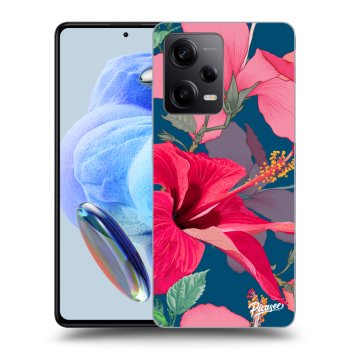 Picasee Xiaomi Redmi Note 12 5G Hülle - Schwarzes Silikon - Hibiscus