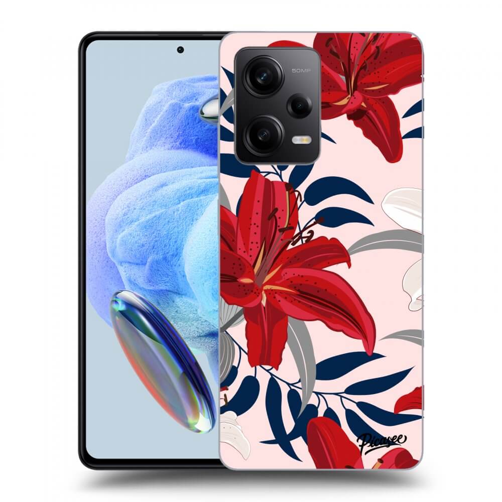 Picasee Xiaomi Redmi Note 12 Pro 5G Hülle - Schwarzes Silikon - Red Lily