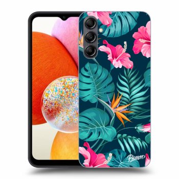 Picasee Samsung Galaxy A14 4G A145R Hülle - Schwarzes Silikon - Pink Monstera