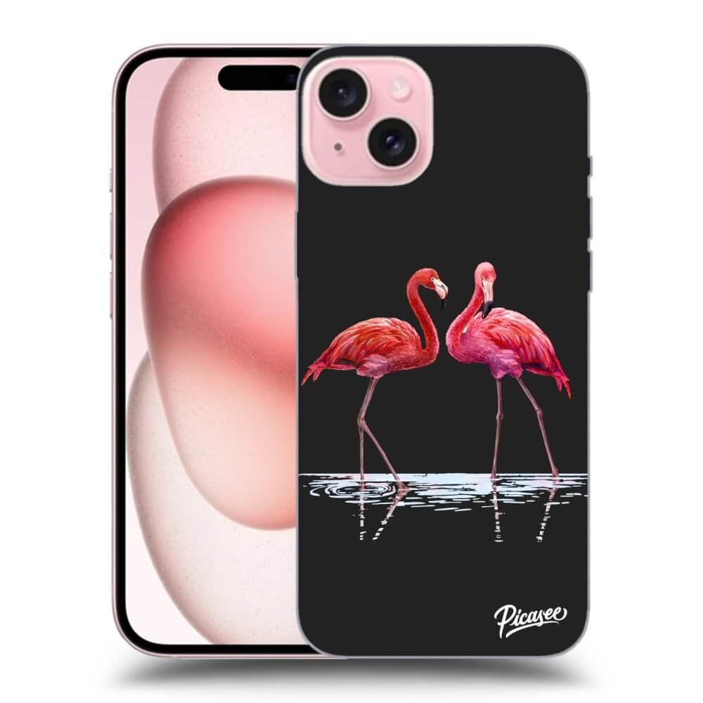Apple IPhone 15 Hülle - Schwarzes Silikon - Flamingos Couple