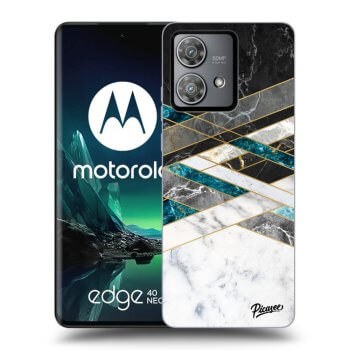 Picasee Motorola Edge 40 Neo Hülle - Schwarzes Silikon - Black & White geometry
