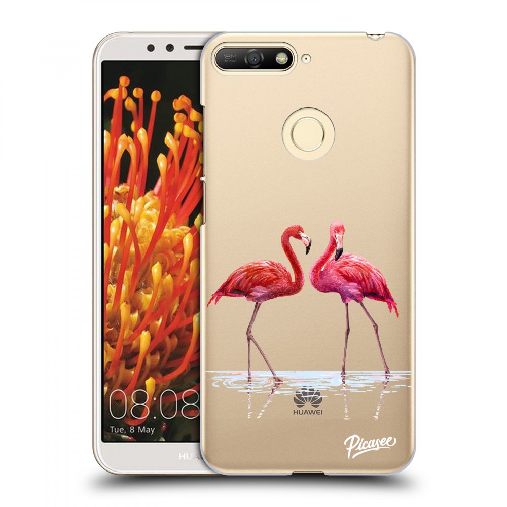 Picasee Huawei Y6 Prime 2018 Hülle - Transparentes Silikon - Flamingos couple