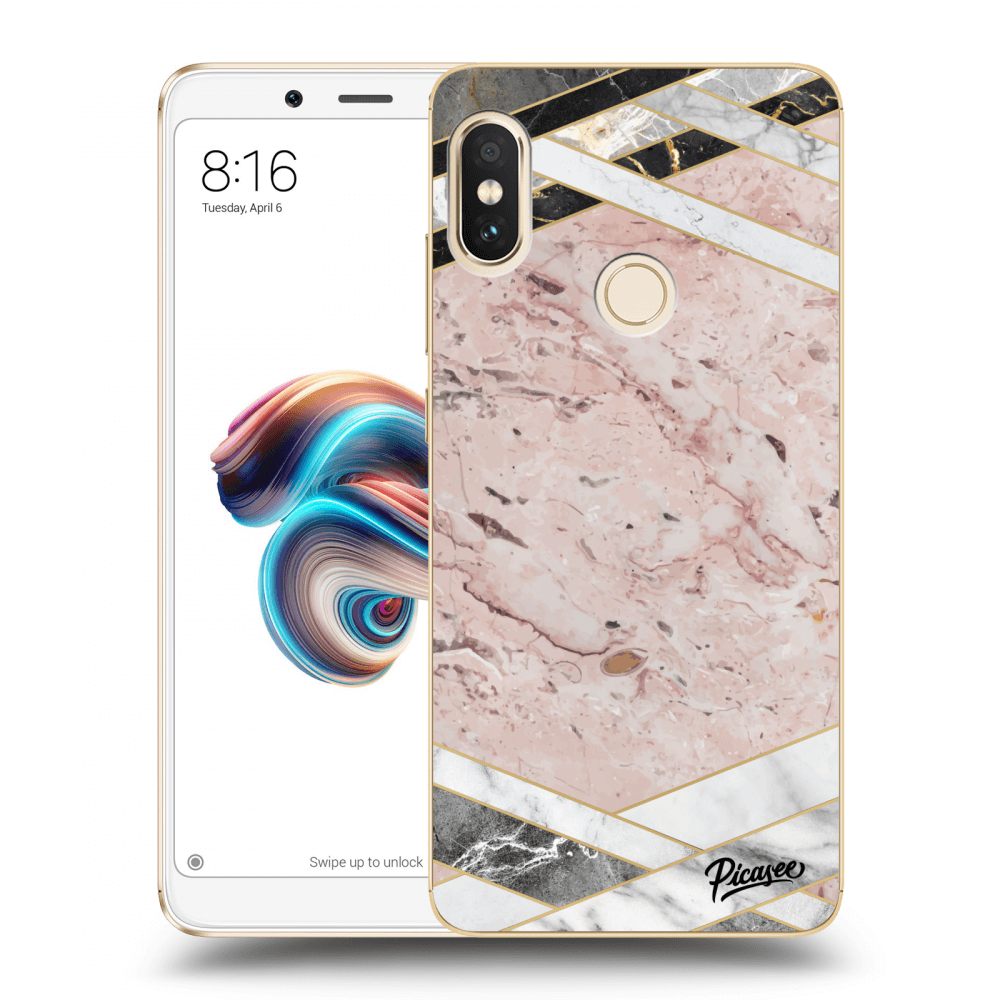 Picasee Xiaomi Redmi Note 5 Global Hülle - Transparentes Silikon - Pink geometry