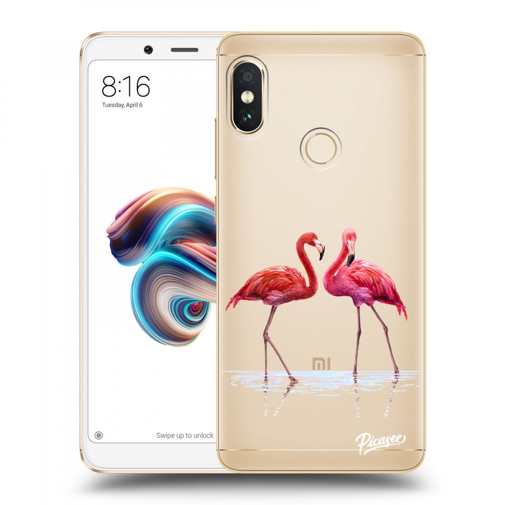 Picasee Xiaomi Redmi Note 5 Global Hülle - Transparentes Silikon - Flamingos couple