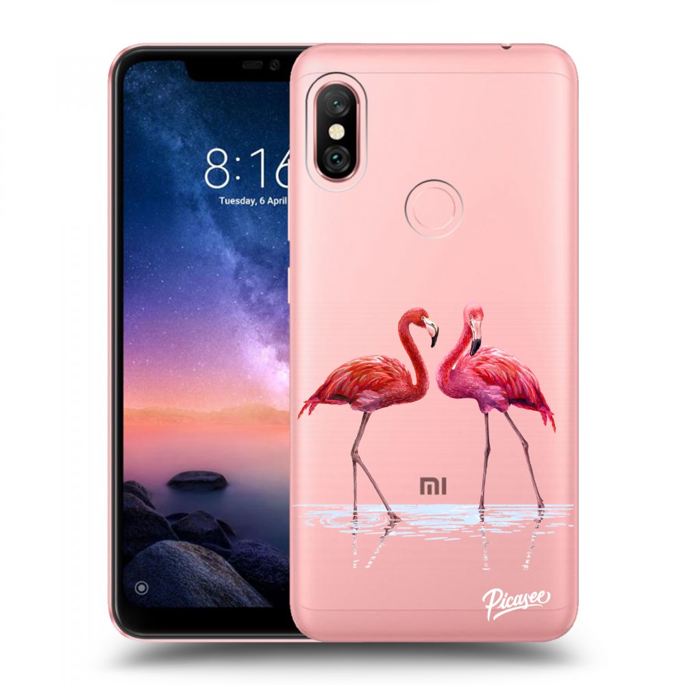 Picasee Xiaomi Redmi Note 6 Pro Hülle - Transparentes Silikon - Flamingos couple