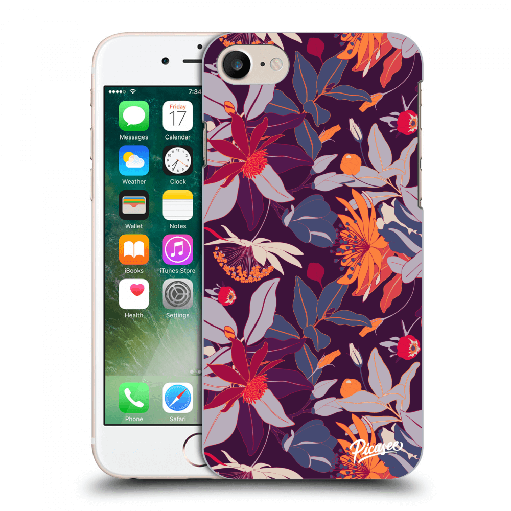 Picasee Apple iPhone 7 Hülle - Schwarzes Silikon - Purple Leaf