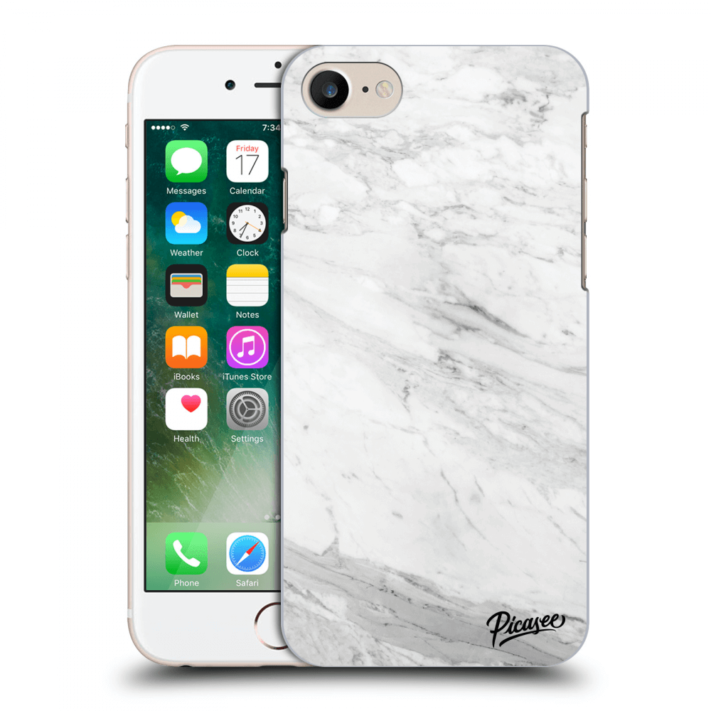 Picasee Apple iPhone 7 Hülle - Schwarzes Silikon - White marble