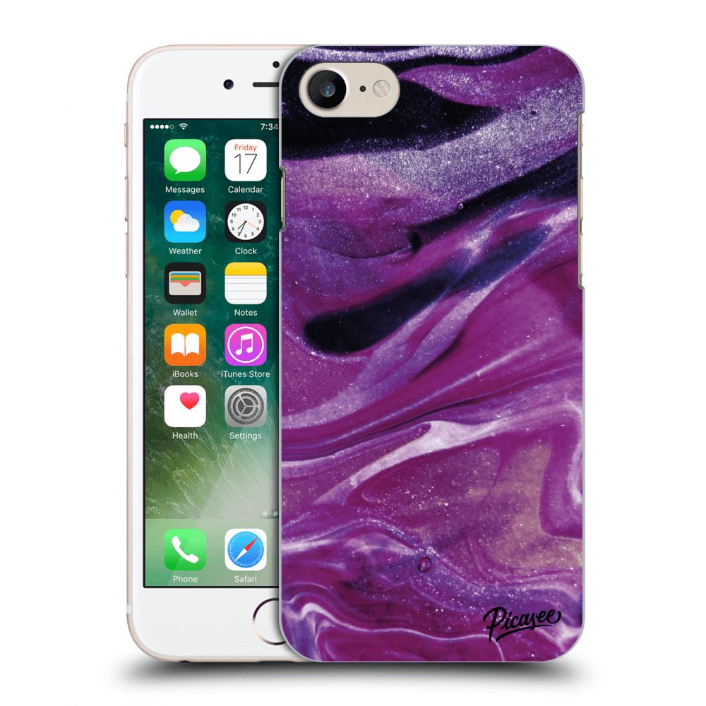 Picasee Apple iPhone 7 Hülle - Schwarzes Silikon - Purple glitter