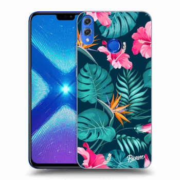 Picasee Honor 8X Hülle - Transparentes Silikon - Pink Monstera