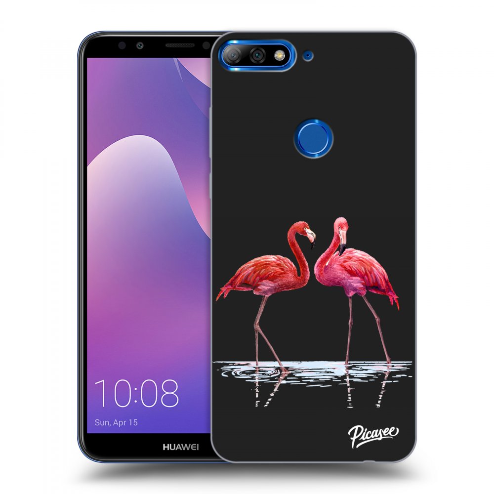 Picasee Huawei Y7 Prime (2018) Hülle - Schwarzes Silikon - Flamingos couple