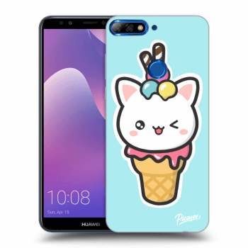 Picasee Huawei Y7 Prime (2018) Hülle - Schwarzes Silikon - Ice Cream Cat