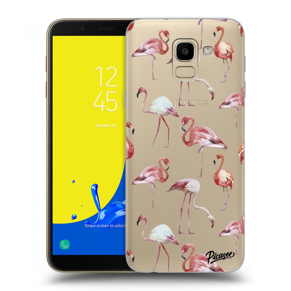 Picasee Samsung Galaxy J6 J600F Hülle - Transparentes Silikon - Flamingos