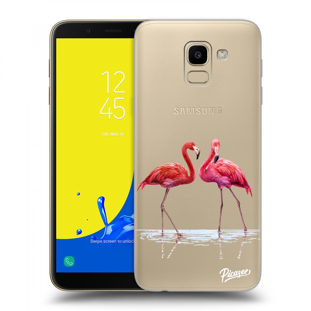 Picasee Samsung Galaxy J6 J600F Hülle - Transparentes Silikon - Flamingos couple