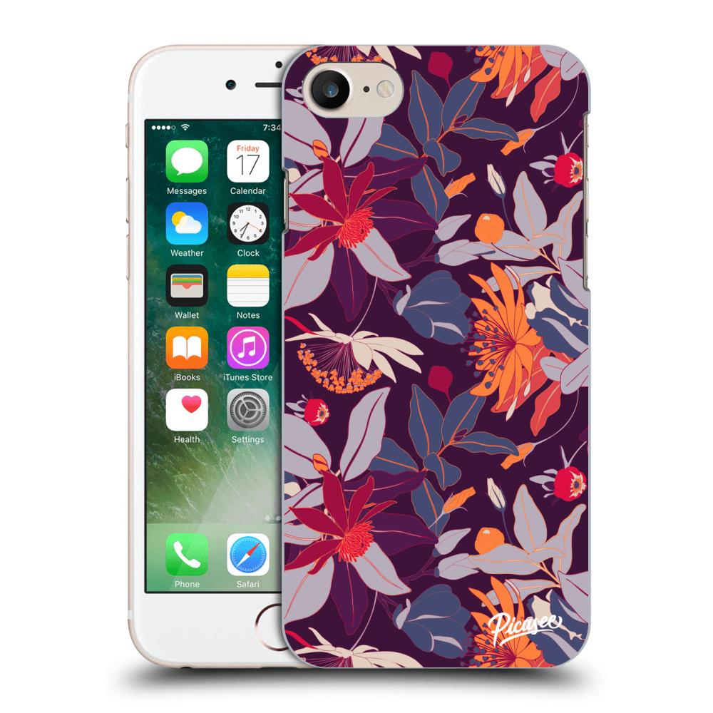 Picasee Apple iPhone 8 Hülle - Schwarzes Silikon - Purple Leaf