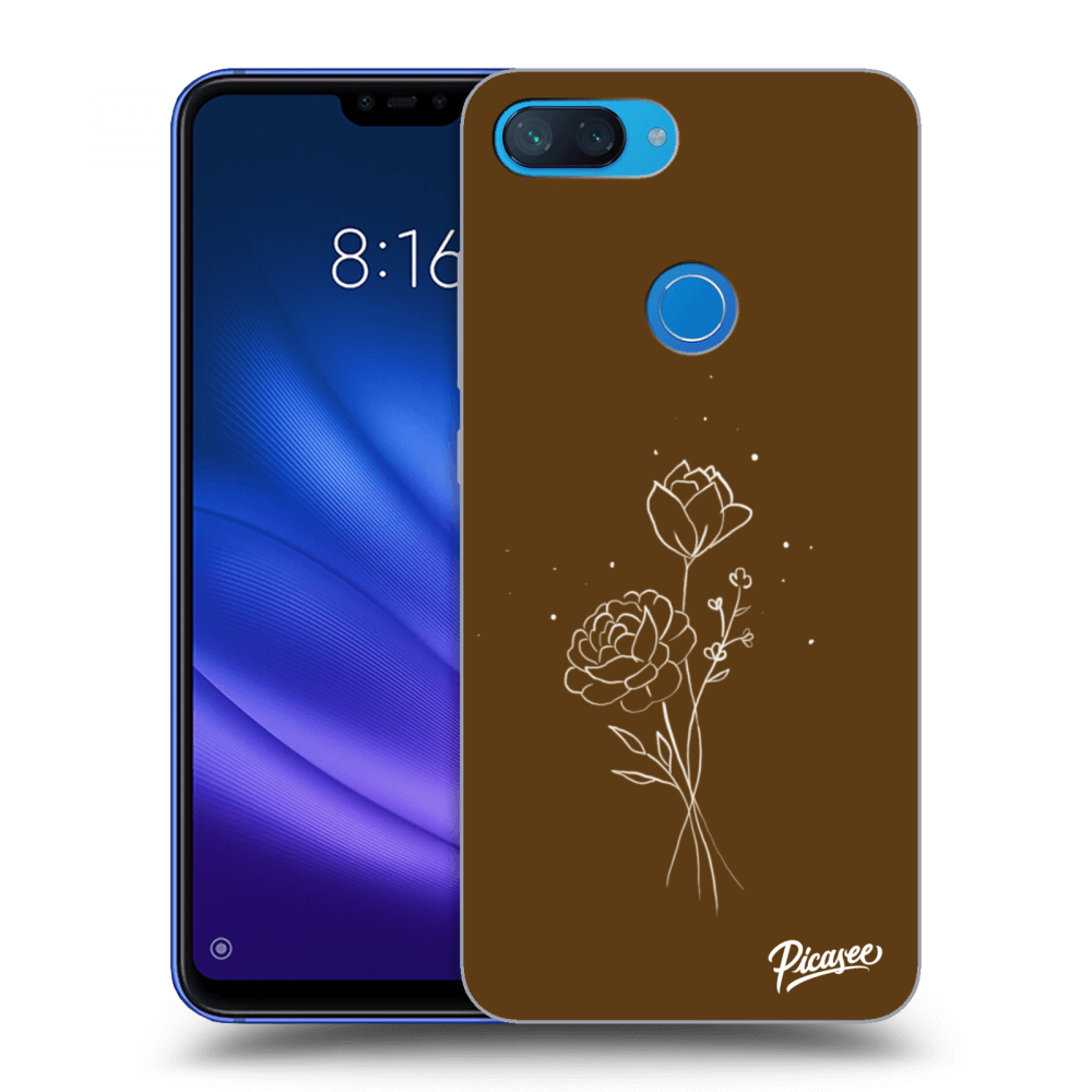 Picasee Xiaomi Mi 8 Lite Hülle - Schwarzes Silikon - Brown flowers