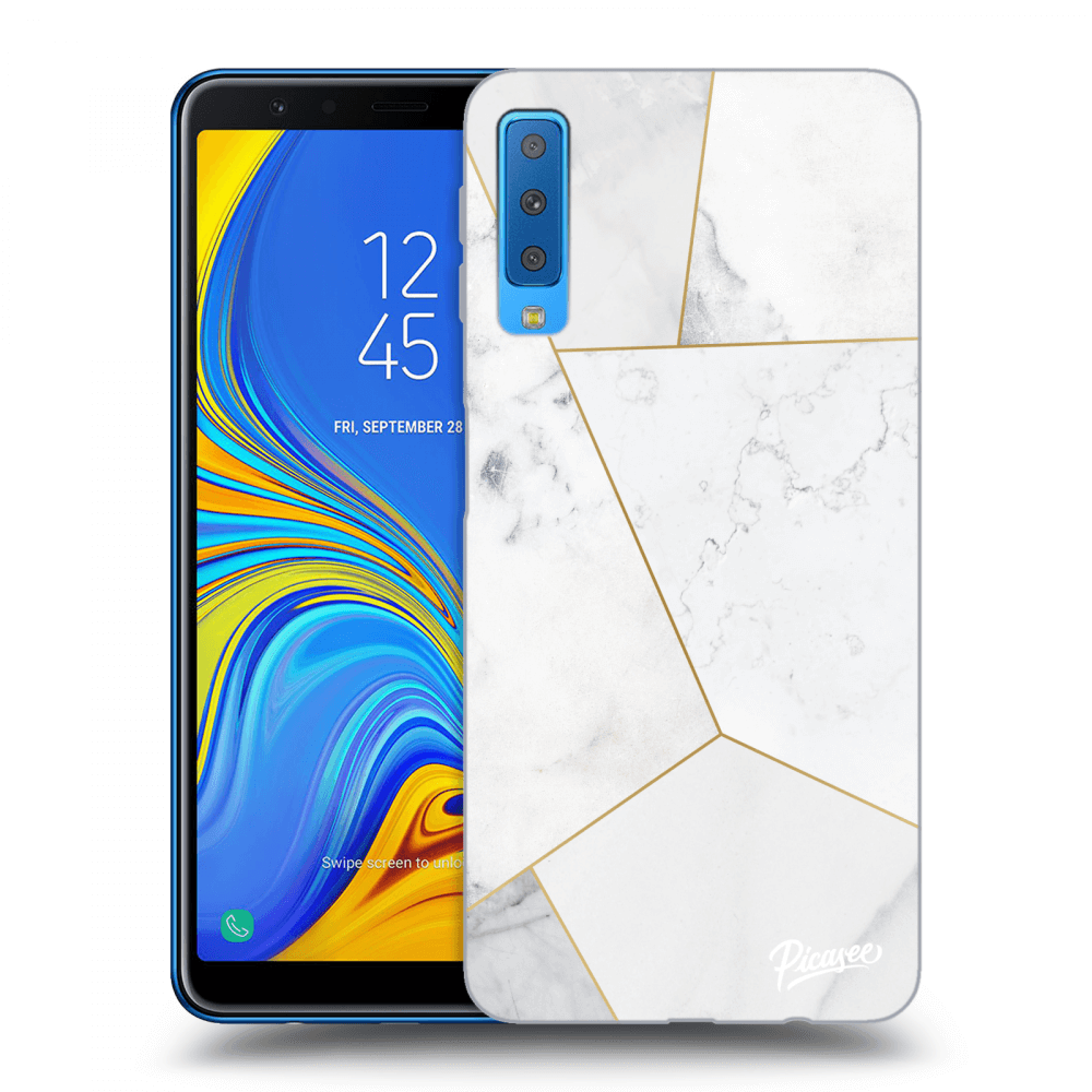 Picasee Samsung Galaxy A7 2018 A750F Hülle - Schwarzes Silikon - White tile