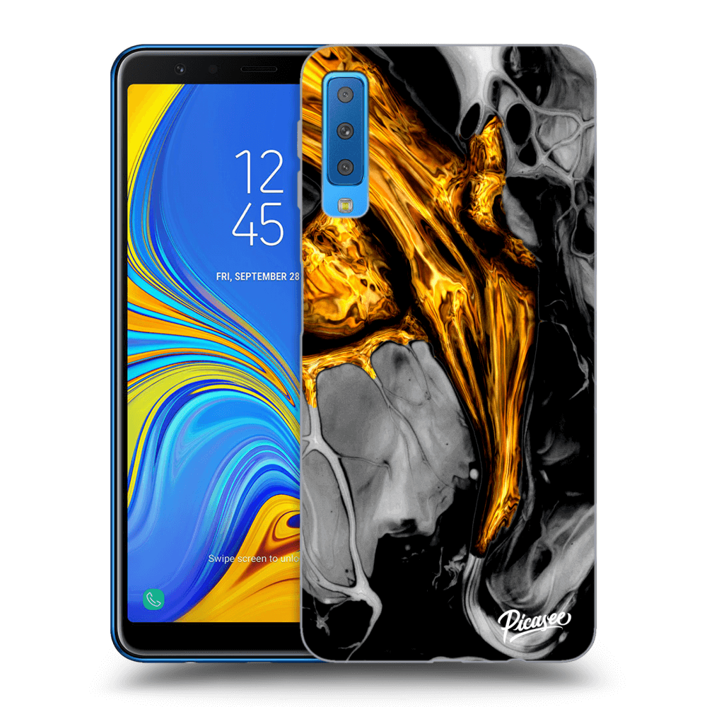 Picasee Samsung Galaxy A7 2018 A750F Hülle - Transparentes Silikon - Black Gold