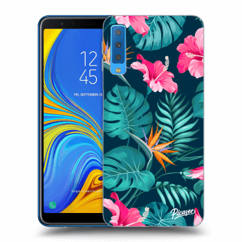 Picasee Samsung Galaxy A7 2018 A750F Hülle - Schwarzes Silikon - Pink Monstera