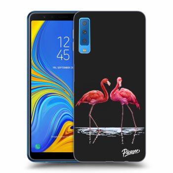 Picasee Samsung Galaxy A7 2018 A750F Hülle - Schwarzes Silikon - Flamingos couple