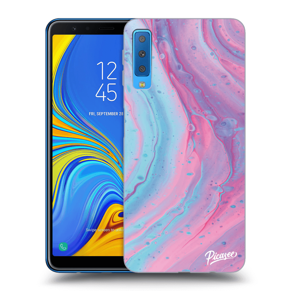 Picasee Samsung Galaxy A7 2018 A750F Hülle - Schwarzes Silikon - Pink liquid