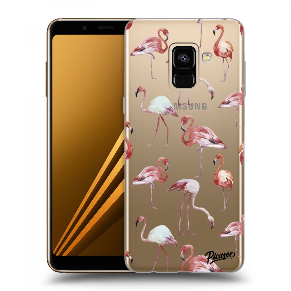 Picasee Samsung Galaxy A8 2018 A530F Hülle - Transparentes Silikon - Flamingos