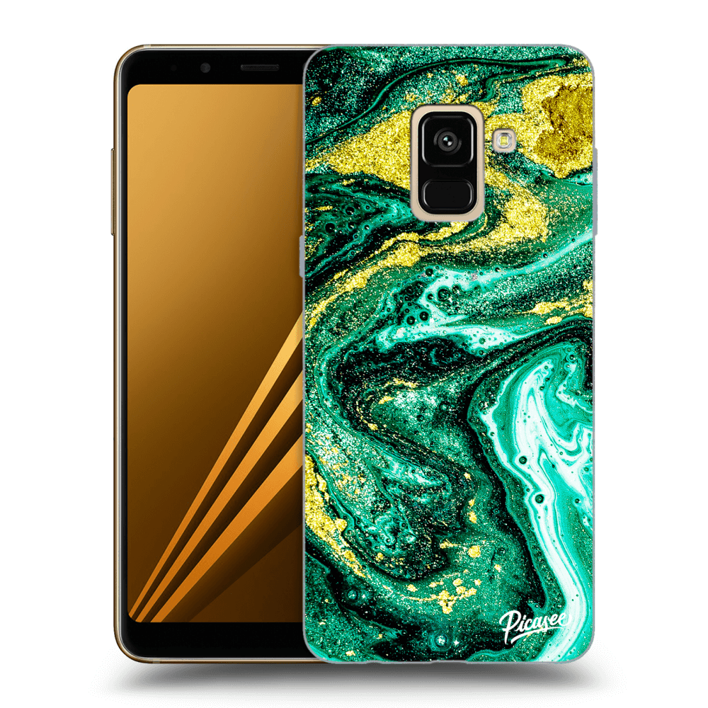 Picasee Samsung Galaxy A8 2018 A530F Hülle - Transparentes Silikon - Green Gold