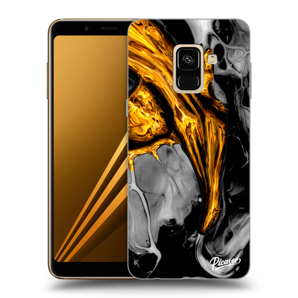 Picasee Samsung Galaxy A8 2018 A530F Hülle - Transparentes Silikon - Black Gold