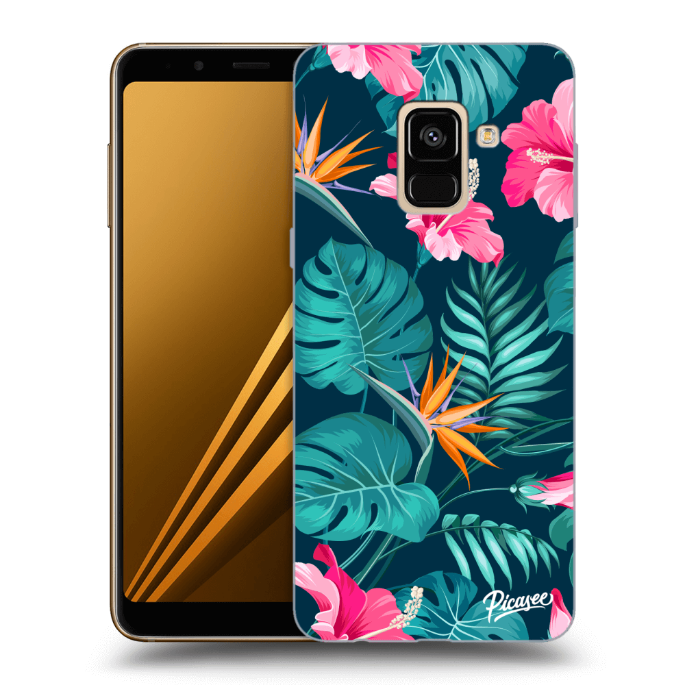 Picasee Samsung Galaxy A8 2018 A530F Hülle - Transparentes Silikon - Pink Monstera
