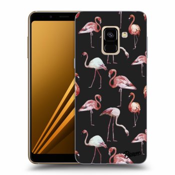 Picasee Samsung Galaxy A8 2018 A530F Hülle - Schwarzes Silikon - Flamingos