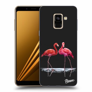 Picasee Samsung Galaxy A8 2018 A530F Hülle - Schwarzes Silikon - Flamingos couple