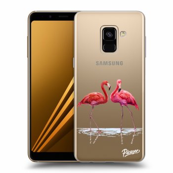 Picasee Samsung Galaxy A8 2018 A530F Hülle - Transparentes Silikon - Flamingos couple